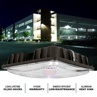 Square LED Canopy Light With PIR Motion Sensor - Watt Selectable 110W/85W/63W/41W Ceiling or Conduit Mount - Up To 16000 Lumens - Color Selectable 30K/40K/50K - 120-277V - Black