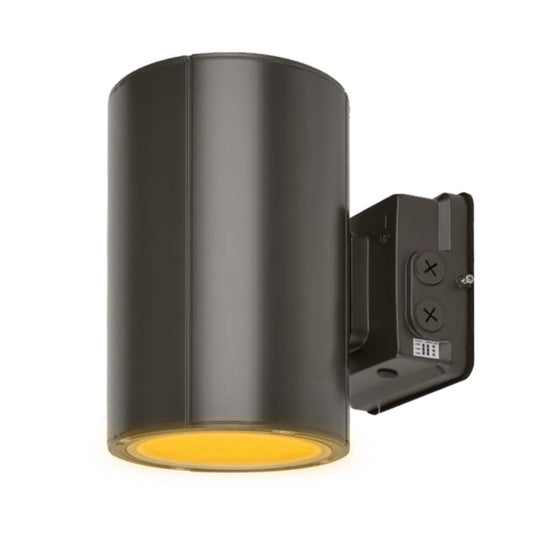 Turtle friendly amber LED cylinder wall sconce, dark bronze, downward illumination, outdoor wall light.
