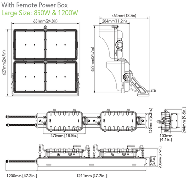 High Output LED Stadium Light - 850W - 200-480 Volts - Color Selectable 40K/50K/57K -125000 Lumen - Yoke Mount - Black Finish