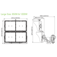 High Output LED Stadium Light - 1200W - 200-480 Volts - Color Selectable 40K/50K/57K -180000 Lumen - Yoke Mount - Black Finish