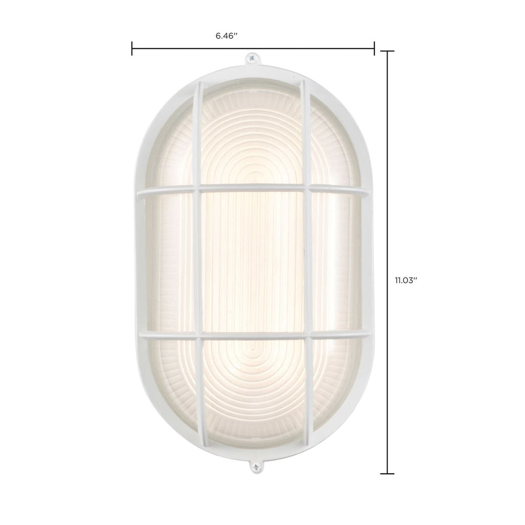 LED Bulk Head Light - Glass Lens - Wall or Ceiling Mount – Wet Location - 18.5 Watts - 1100 Lumens - 3000K Soft White - 120V - White Finish