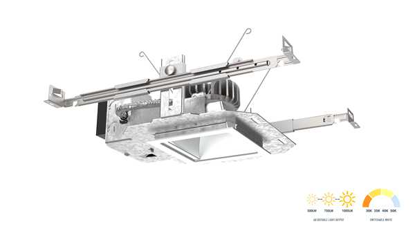 LDN 4IN Square New Construction Housing,3500K, 2,000 Lumens,Multi-Volt,eldoLED 1% Dimming Driver, Housing Only