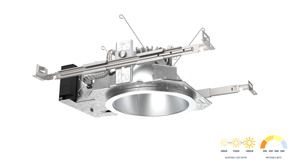 Ldn 6In  Round New Construction Housing, 3500K, 3, 000 Lumens, Multi-Volt, 0-10V Driver Dims To 10%, Housing