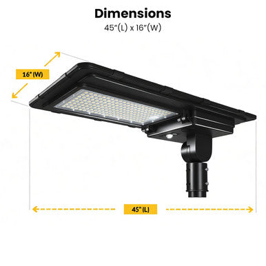 LED Solar Street Light - 80 Watt - 12000 Lumens - 6000K Daylight - Post Mount - with Programmable Motion Sensor - Black Finish