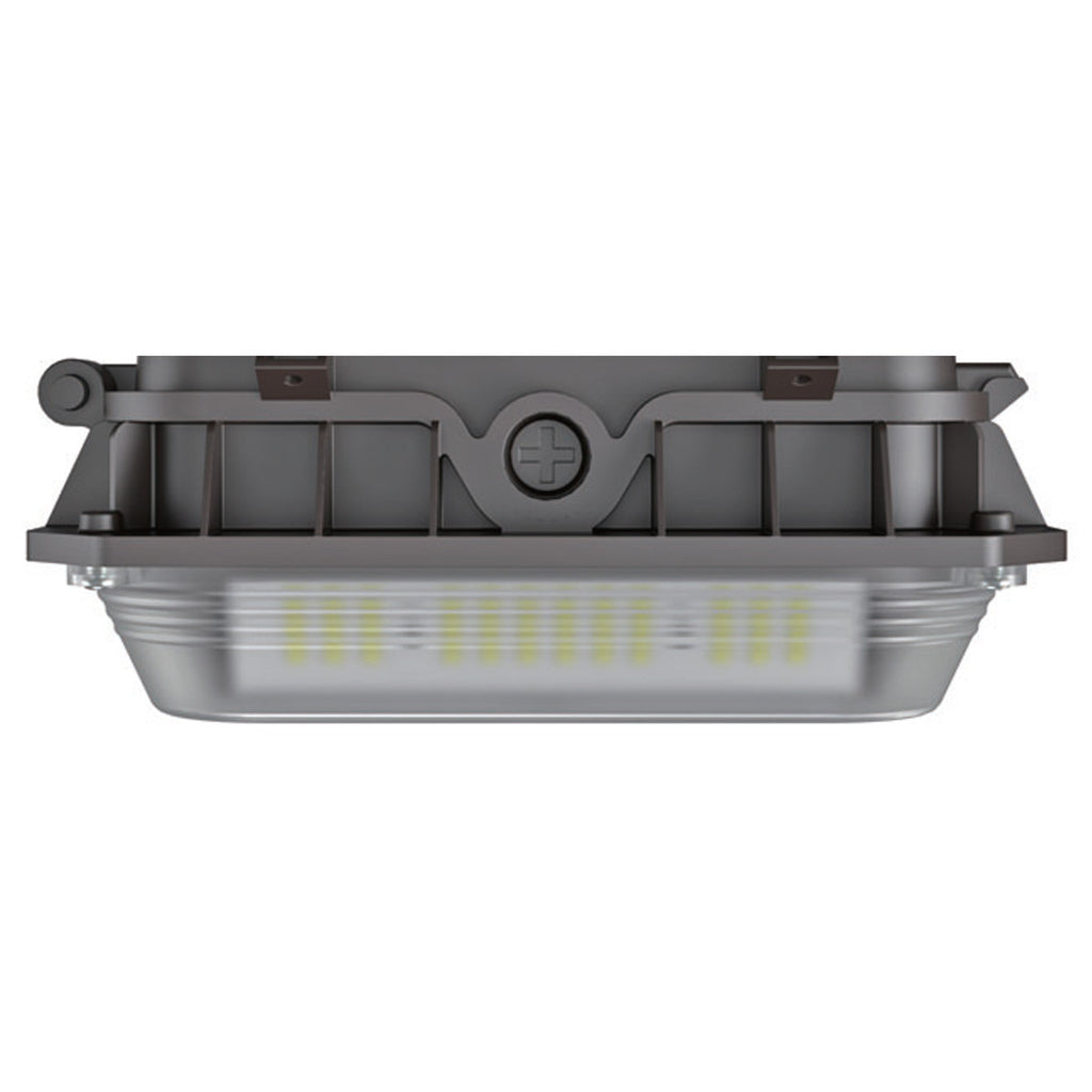 LED Wide Beam Canopy Light - Multi Watt Selectable 70/56/42/28W - 10500 Max Lumens - 120-277V - Color Temperature Selectable 30K/40K/50K - With Emergency Battery Back Up - Bronze Finish
