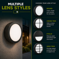 LED Round Bulk Head Light - Wall or Ceiling Mount – Wet Location - Watt Selectable 60W/48W/36W - Color Selectable 30K/40K/50K - 120/277V - Black Finish - Integrated Photocell Included