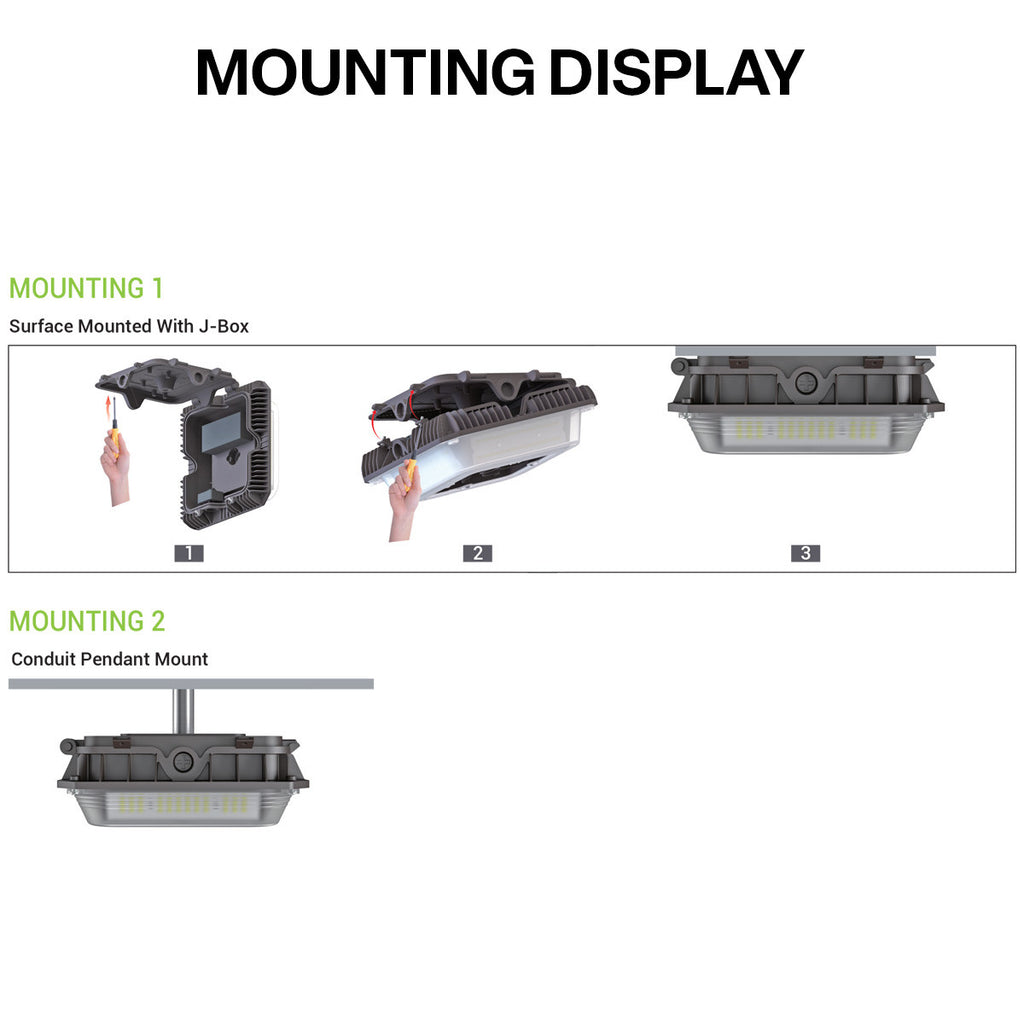 LED Wide Beam Canopy Light - Multi Watt Selectable 70/56/42/28W - 10500 Max Lumens - 120-277V - Color Temperature Selectable 30K/40K/50K - With Emergency Battery Back Up - Bronze Finish