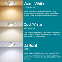 4 Inch LED Eyeball Downlight - 9 Watt - 800 Lumens - Color Selectable 27K/30K/40K/50K - 120V - Recessed Can Required - Dimmable