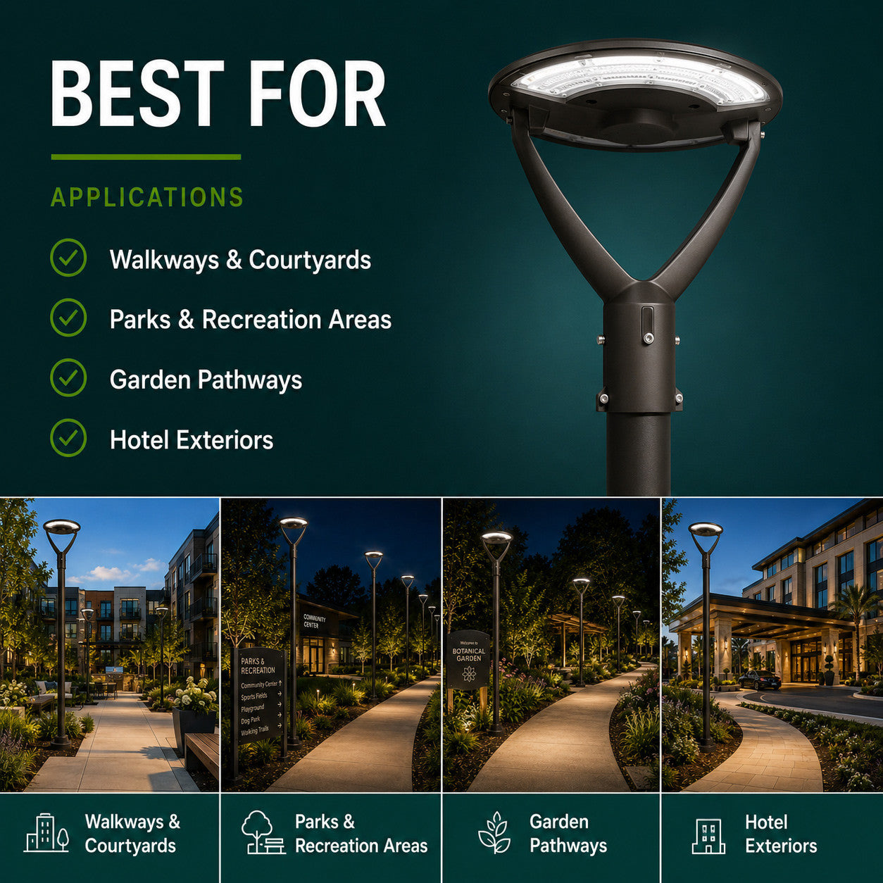 LED Adjustable Swivel Post Light - 100/80/60 Watt - Up 12000 Lumens - Color Selectable 30K/40K/50K - 120-277V - Dark Bronze - Fits Up to 2.5 Inch Pole Top