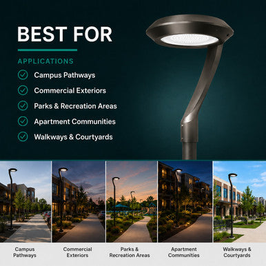 LED Round Area Flood Lights - Modern Commercial Grade Pole and Wall Lights - Different Wattages and Mounting Options Available