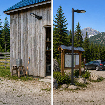 LED Dusk to Dawn Outdoor Solar Lights - Post or Wall Mounted - Choose from Multiple Wattages
