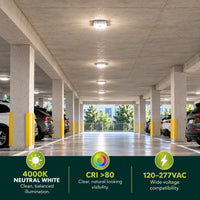 LED Square Garage Canopy Light - Watt Selectable 60W/40W/25W - Up To 7400 Lumens - Ceiling or Conduit Mount - 4000K Neutral White - 120-277V - White - With Z10 Receptacle