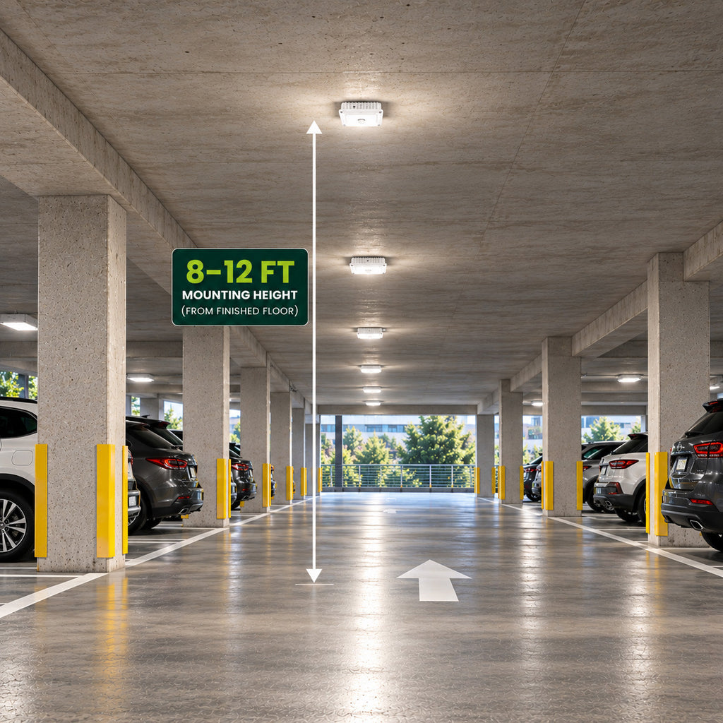 LED Square Garage Canopy Light - Watt Selectable 60W/40W/25W - Up To 7400 Lumens - Ceiling or Conduit Mount - 4000K Neutral White - 120-277V - White - With Z10 Receptacle