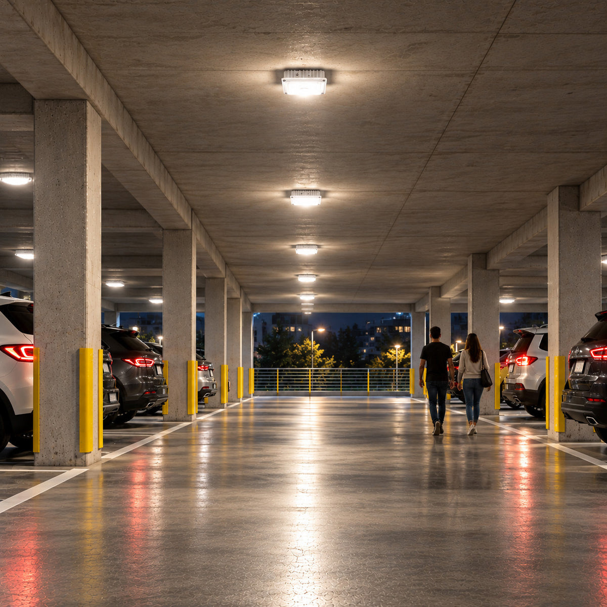 LED Square Garage Canopy Light - Watt Selectable 60W/40W/25W - Up To 7400 Lumens - Ceiling or Conduit Mount - 4000K Neutral White - 120-277V - White - With Z10 Receptacle