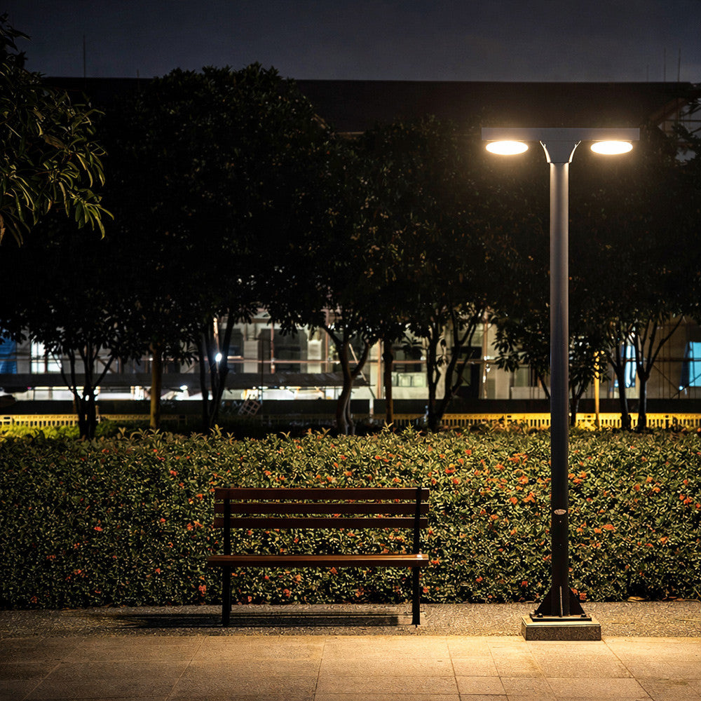 Solar LED Dual Head Post Top Light w/ Rotatable Lights - Dusk To Dawn - Remote Programmable - Extremely Bright - Commercial Grade - 40 Watt - 4800 Lumen Output - Warm White/Daylight Color Switchable