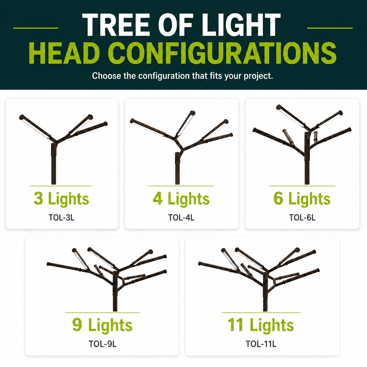 LED Tree Of Light - 4 Light Configuration - 100 Watt 12500 Lumens - 120-277V - Color Temperature Selectable 30K/40K/50K - Bronze Finish