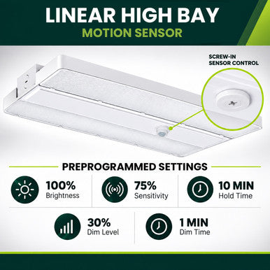 Linear High Bay LED Light - 1ft. x 2ft. - 320W/300W/280W/260W - 48000 Max Lumens - 5000K Daylight - 120-277V - Dimmable - With Motion Sensor