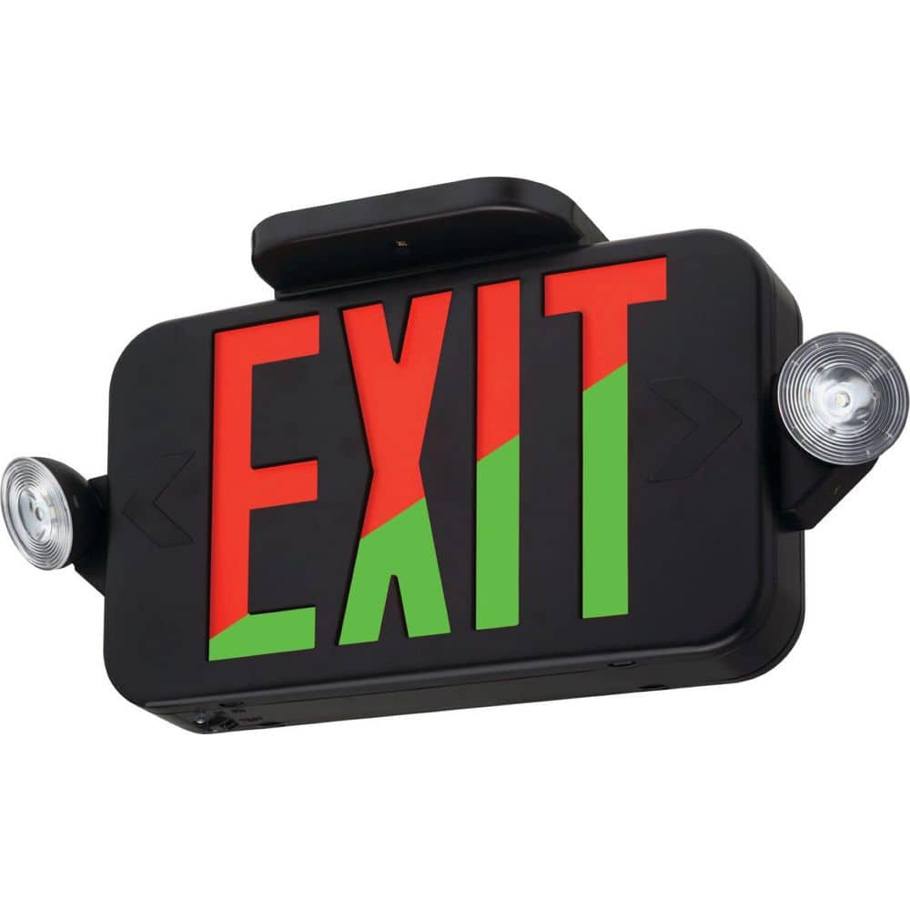Thermoplastic LED exit/unit combo, red/green switchable,Black,Round