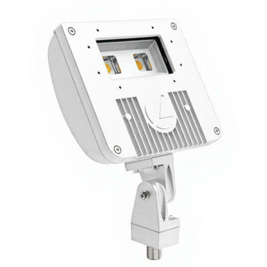 LED Flood Luminaire, 5000K, Wide Flood Distribution, 120-277V, Knuckle Mounting, White Finish