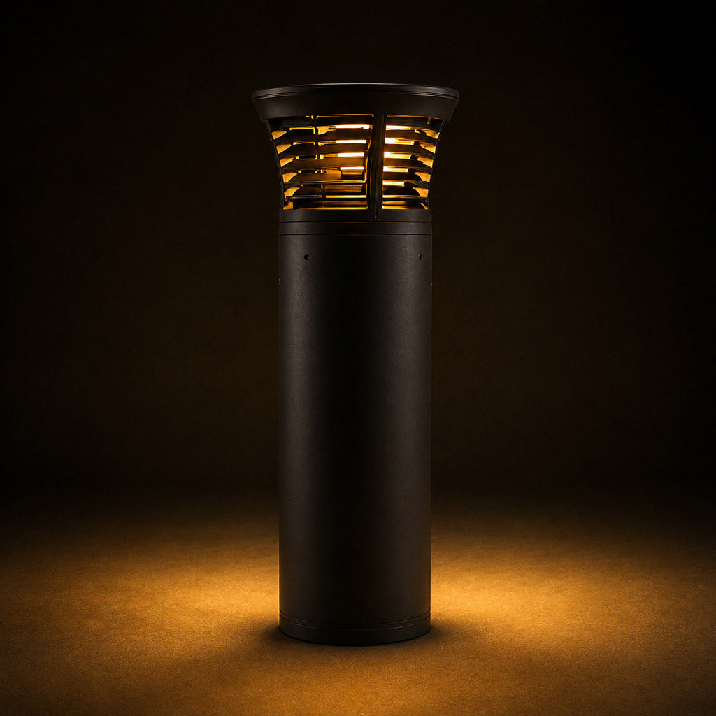 Turtle Friendly Amber LED Bollard With Louver - Flat Top - Selectable 24/15/12 Watt - 36 Inch - 120/277V - Bronze Finish