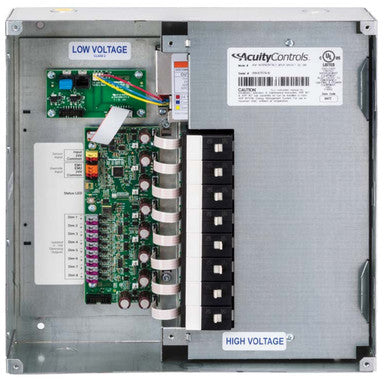 Acuity Relay Panel, Include INT and ENC,  8-Size, nLight, 8-field configurable relays, 120-277V, 1 Voltage Barrier, Hinge Locking, Surface Mount