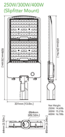 LED Parking Lot Area Light - 400W/360W/320W/300W Watt Selectable - 61000 Max Lumens - Adjustable Pole Mount - Color Selectable 40K/50K - 347-480V - Bronze Finish