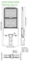 LED Parking Lot Area Light - 400W/360W/320W/300W Watt Selectable - 61000 Max Lumens - Slipfitter Mount - Color Selectable 40K/50K - 347-480V - Bronze Finish