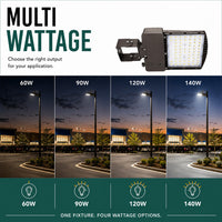 LED Parking Lot Area Light - Watt Selectable - 60/90/120/140W - Color Selectable 30K/40K/50K - 23000 Max Lumens - Yoke Mount