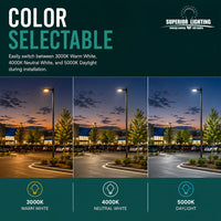LED Parking Lot Area Light - Watt Selectable - 60/90/120/140W - Color Selectable 30K/40K/50K - 23000 Max Lumens - Yoke Mount