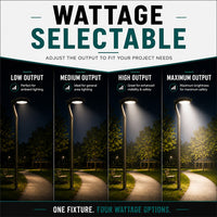 LED Round Area Flood Lights - Modern Commercial Grade Pole and Wall Lights - Different Wattages and Mounting Options Available