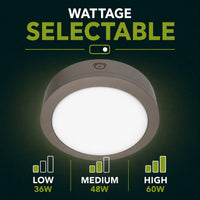 LED Round Bulk Head Light - Wall or Ceiling Mount – Wet Location - Watt Selectable 60W/48W/36W - Color Selectable 30K/40K/50K - 120/277V - Bronze Finish - Integrated Photocell Included