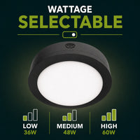 LED Round Bulk Head Light - Wall or Ceiling Mount – Wet Location - Watt Selectable 60W/48W/36W - Color Selectable 30K/40K/50K - 120/277V - Black Finish - Integrated Photocell Included