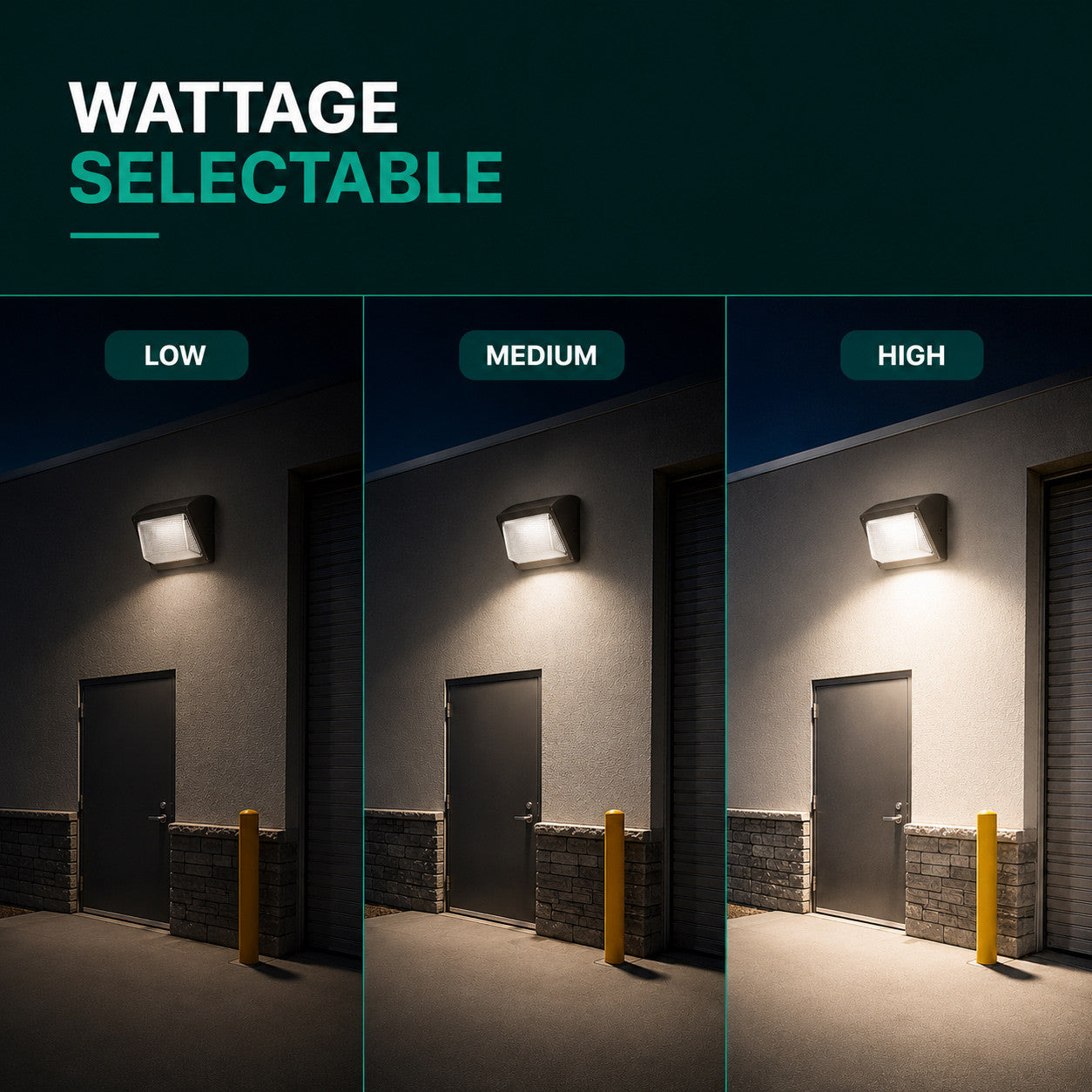 LED Wallpack - 60W/70W/80W Wattage Selectable - 10800 Max Lumens - 5000K Daylight - 120-277V - Bronze Finish