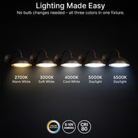 LED Outdoor Gooseneck Wall Lights - Small 28 Watts - 3000 Lumens - Color Selectable 30K/40K/50K/65K - 120-277V - Integrated Photocell - Bronze Finish