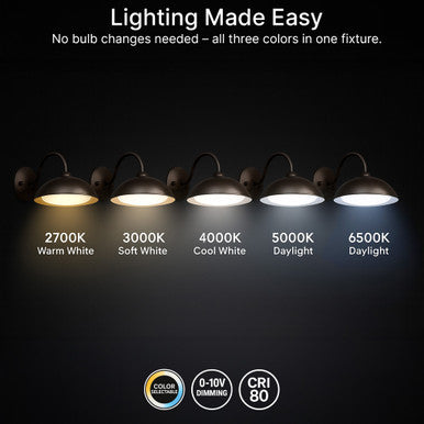 LED Outdoor Gooseneck Wall Lights - Small 28 Watts - 3000 Lumens - Color Selectable 30K/40K/50K/65K - 120-277V - Integrated Photocell - Bronze Finish
