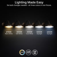 LED Outdoor Gooseneck Wall Lights - Small 28 Watts - 3000 Lumens - Color Selectable 30K/40K/50K/65K - 120-277V - Integrated Photocell - Bronze Finish