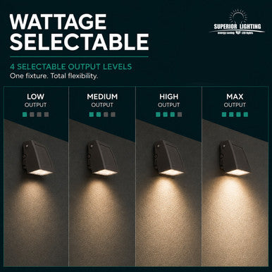 LED Adjustable Cutoff Wall Pack - Watt Selectable 80W/64W/48W/32W Max 11200 Lumens - Color Selectable 30K/40K/50K - 120-277V - Bronze Finish