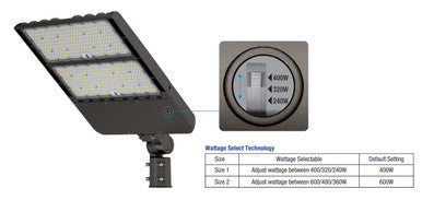 LED Pickleball Court Light - Watt Selectable  400W/320W/240W - 5000K Daylight - Max 69,000 Lumens - 120-277V - Slipfitter Mount - Bronze Finish