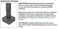 15 Foot Square Pole For Surface Mount - Steel With Bronze Finish - 4 Inch Diameter With 2.5 Inch Tenon Adapter