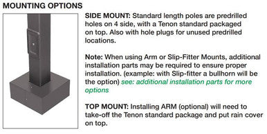 15 Foot Square Pole For Surface Mount - Steel With Bronze Finish - 4 Inch Diameter With 2.5 Inch Tenon Adapter