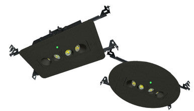 Recessed Emergency Downlight - Black Finish With 90 Minute Battery Back-Up - Oval and rectangle trim plates included