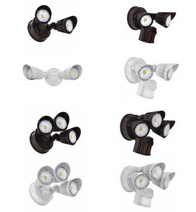LED Motion Lights - Wall or Soffit Mount Security Lighting - Multi Head Configurations - Different Finishes and Accessories Available