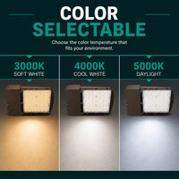 LED Parking Lot Area Light - Watt Selectable - 60/90/120/140W - Color Selectable 30K/40K/50K - 23000 Max Lumens - Wall Mount