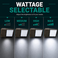 LED Parking Lot Area Light - Watt Selectable - 60/90/120/140W - Color Selectable 30K/40K/50K - 23000 Max Lumens - Wall Mount