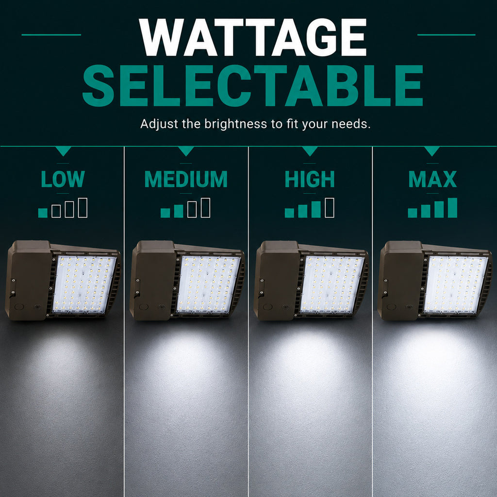 LED Parking Lot Area Light - Watt Selectable - 60/90/120/140W - Color Selectable 30K/40K/50K - 23000 Max Lumens - Wall Mount
