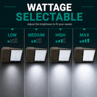 LED Parking Lot Area Light - Watt Selectable - 60/90/120/140W - Color Selectable 30K/40K/50K - 23000 Max Lumens - Wall Mount