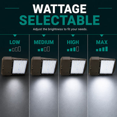 LED Parking Lot Area Light with Photocell - Watt Selectable - 140W/120W/90W/60W - Color Selectable 30K/40K/50K - 23000 Max Lumens - 480V - Wall Mount - Bronze Finish