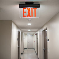Plastic Edge Lit LED Exit Sign Surface Mount - Black Housing with Mirror Panel - Red/Green Selectable Lettering