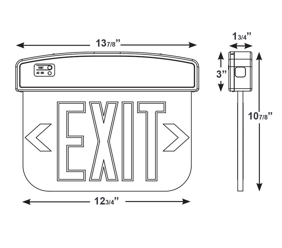 LED Plastic Edge Lit Exit Sign - White Canopy Surface Mount with White Panel and Green Lettering - With Battery Back-Up