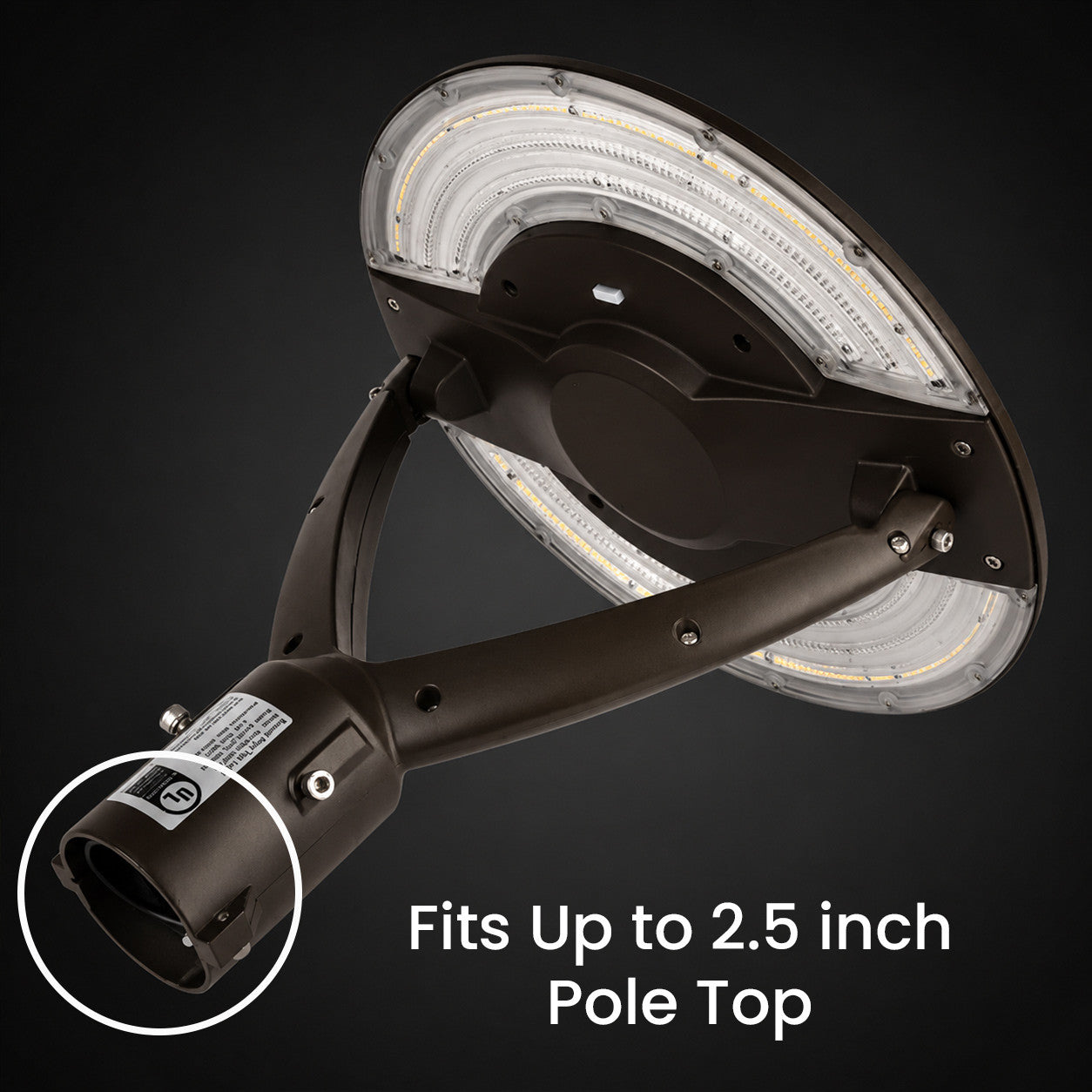 LED Adjustable Swivel Post Light - 100/80/60 Watt - Up 12000 Lumens - Color Selectable 30K/40K/50K - 120-277V - Dark Bronze - Fits Up to 2.5 Inch Pole Top